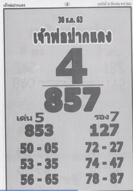 เลขเด็ด เจ้าพ่อปากแดง งวด 30/12/63