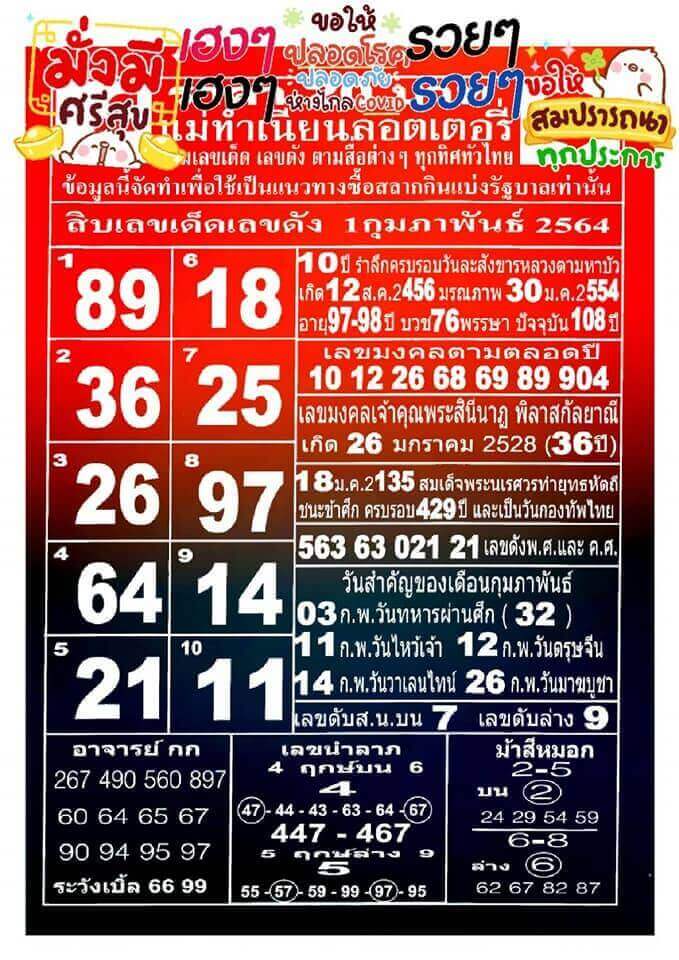 หวยแม่ทำเนียน งวด 01/02/64