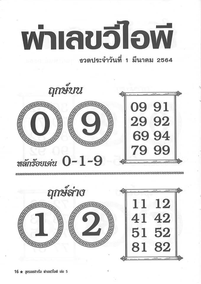 เลขเด็ดสำนักดัง ผ่าเลข วีไอพี 01/03/64