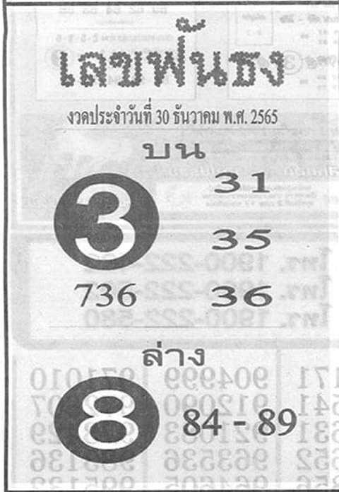 เลขฟันธง หวยงวดนี้ 30/12/65