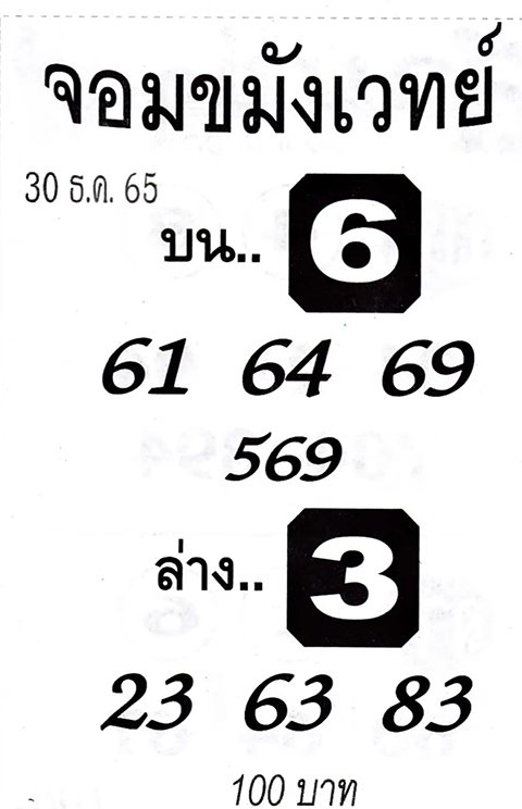 เลขจอมขมังเวทย์ หวยงวดนี้ 30/12/65