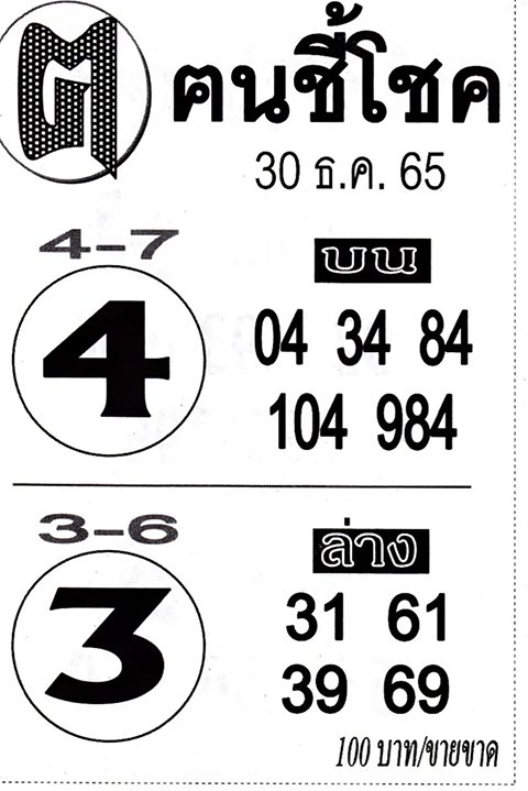 เลข ฅ.คนชี้โชค หวยงวดนี้ 30/12/65