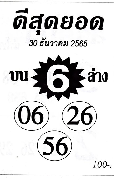 เลขดีสุดยอด หวยงวดนี้ 30/12/65