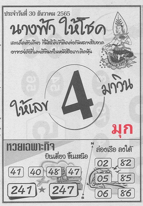 เลขนางฟ้าให้โชค หวยงวดนี้ 30/12/65