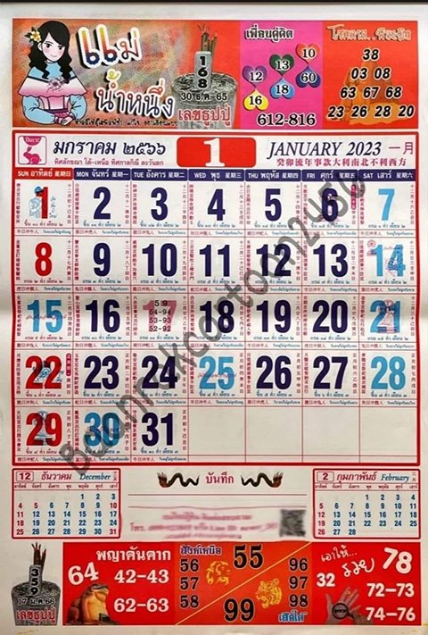 เลขปฏิทินแม่น้ำหนึ่ง หวยงวดนี้ 30/12/65