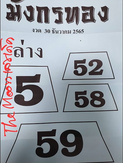 เลขมังกรทองล่าง หวยงวดนี้ 30/12/65