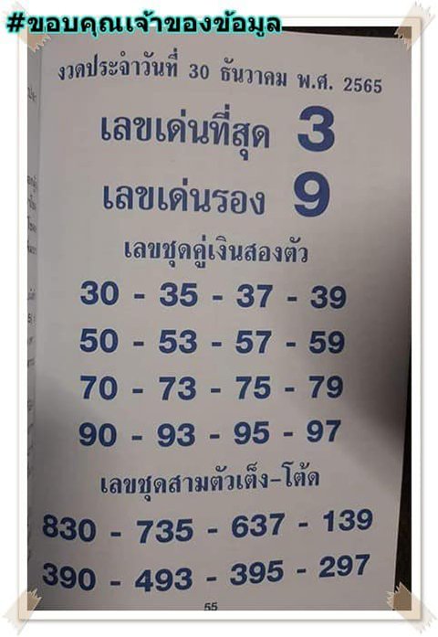 เลขเด่นเลขรอง หวยงวดนี้ 30/12/65