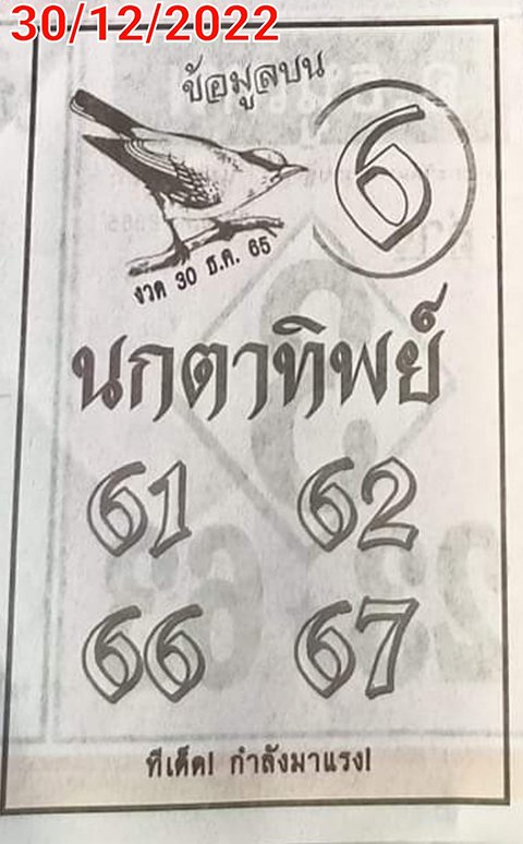 เลขนกตาทิพย์ หวยงวดนี้ 30/12/65